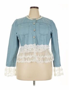 Light Blue Denim Jacket with White Lace Trim